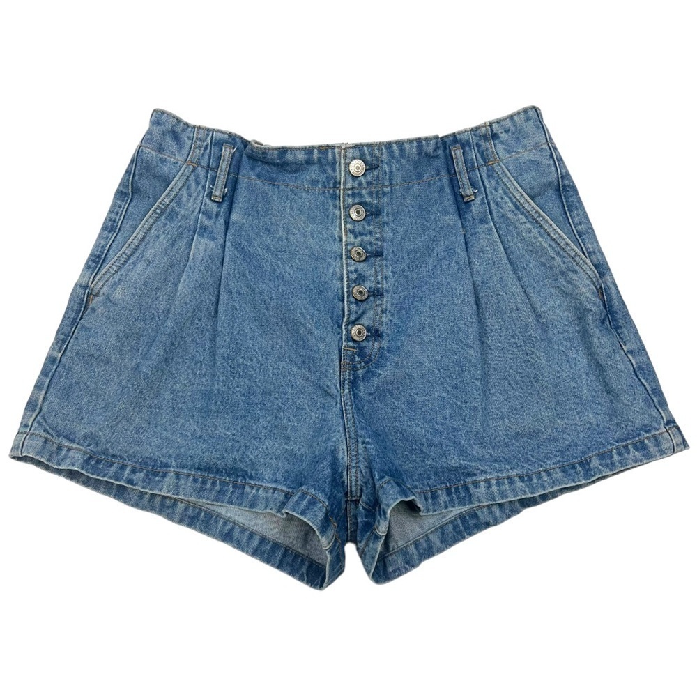 Abercrombie & Fitch Blue High-Waist Button-Front Denim Shorts